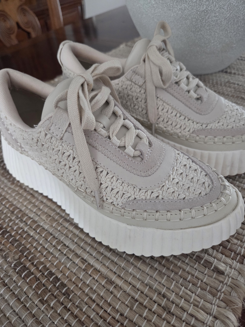 Dolce Vita Cream Woven And Suede  Sneakers